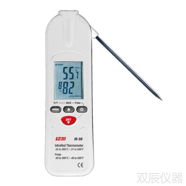 华盛昌(CEM)IR-98多功能手持式高精度红外测温仪 二合一电子食品中心温度计探针